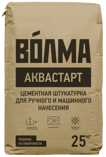 Смесь сухая цементная штукатурная "ВОЛМА-Аквастарт", 25 кг